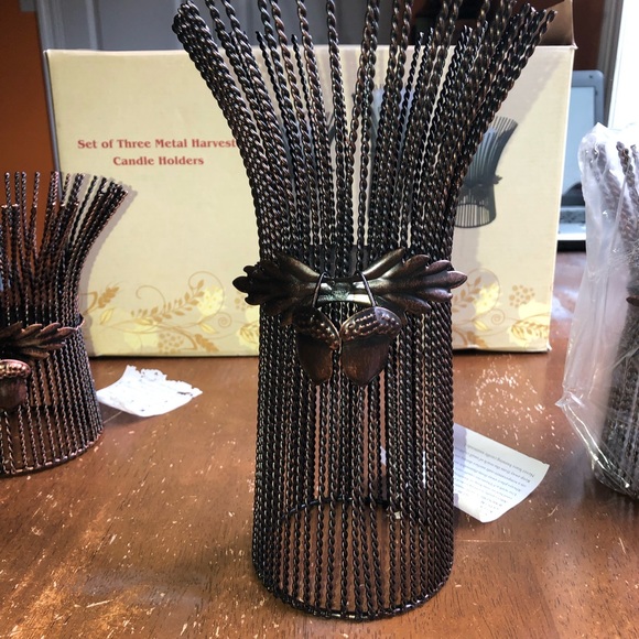 NIB SET of 3 Metal Harvest Candle Holders - Picture 6 of 15